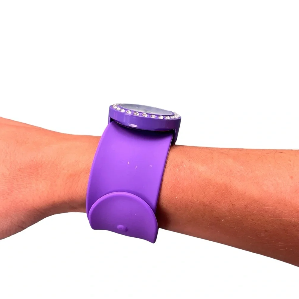 Collezio Purple Silicone Stainless Steel Back Rhinestone Slap‎ Watch Face & Band